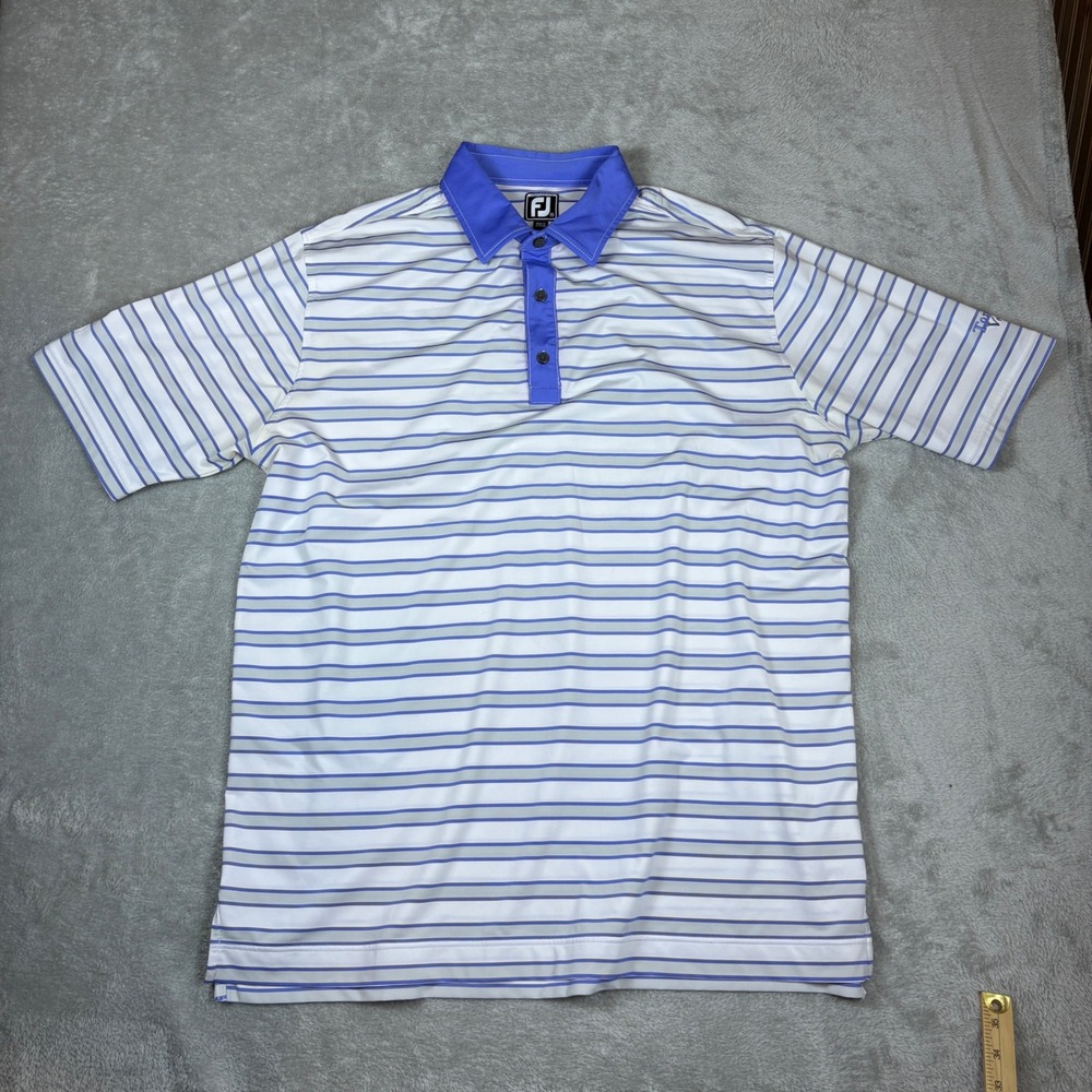 FootJoy Polo Mens XXL Athletic‎ Fit Tonto Verde Striped Golf Shirt Blue White